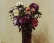 亨利 方丹 拉图尔 : Vase of Flowers Queens Daisies